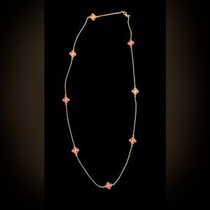 NWT Ann Taylor Long Gold Tone Pink Enamel Flower Necklace